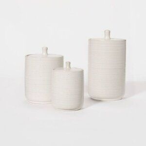 3pc Stoneware Kitchen Storage Canister Set - Threshold Studio‎ McGee VHTF Set